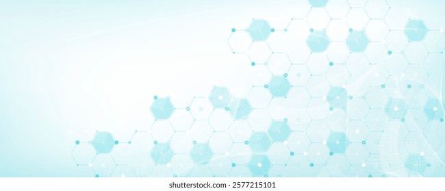 Molecular abstract structure and genetic engineering DNA. Healthcare and medicine background concept. Scientific research background. Wave flow. Innovation pattern. Vector illustration.