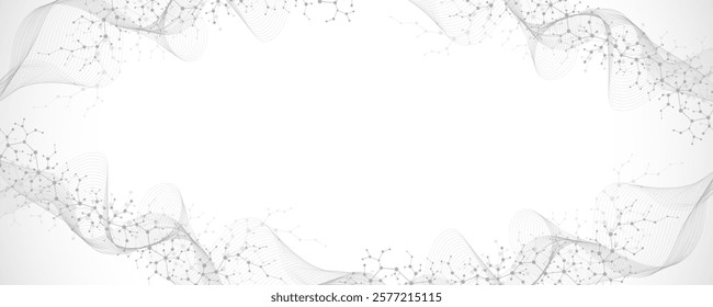 Molecular abstract structure and genetic engineering DNA. Healthcare and medicine background concept. Scientific research background. Wave flow. Innovation pattern. Vector illustration.
