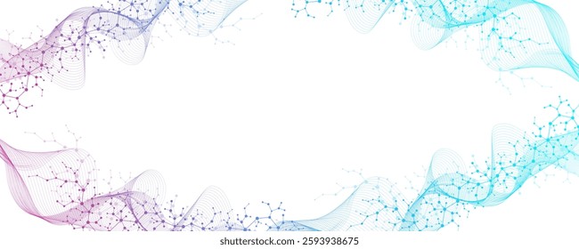 Molecular abstract structure and genetic engineering DNA. Healthcare and medicine background concept. Scientific research background. Wave flow. Innovation pattern. Vector illustration