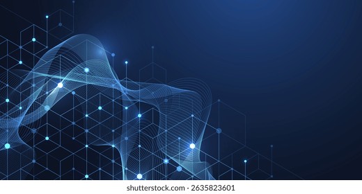 Molecular abstract structure and genetic engineering DNA. Healthcare and medicine background concept. Scientific research background. Wave flow. Innovation pattern. Vector illustration