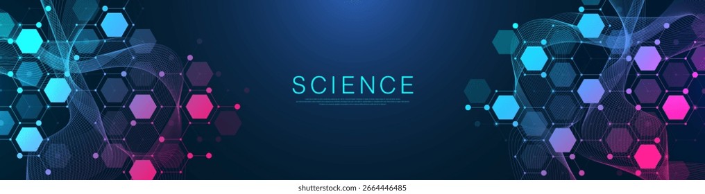 Molekulare abstrakte Struktur und gentechnische DNA. Hintergrundkonzept für Gesundheit und Medizin. Wissenschaftlicher Hintergrund. Wellenfluss. Innovationsmuster. Vektorgrafik