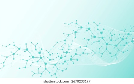 Molecular abstract structure and genetic engineering DNA. Healthcare and medicine background concept. Scientific research background. Wave flow. Innovation pattern. Vector illustration