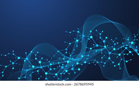 Estrutura abstrata molecular e DNA de engenharia genética. Conceito de cuidados de saúde e formação médica. Antecedentes de pesquisa científica. Fluxo das ondas. Padrão de inovação. Ilustração vetorial
