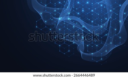 Molecular abstract structure and genetic engineering DNA. Healthcare and medicine background concept. Scientific research background. Wave flow. Innovation pattern. Vector illustration