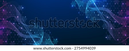 Molecular abstract structure and genetic engineering DNA. Healthcare and medicine background concept. Scientific research background. Wave flow. Innovation pattern. Vector illustration