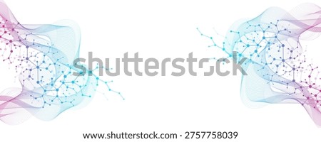 Molecular abstract structure and genetic engineering DNA. Healthcare and medicine background concept. Scientific research background. Wave flow. Innovation pattern. Vector illustration