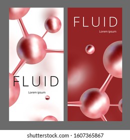 Molecular abstract web banners. Vector illustration. Atoms. Medical background for banner or flyer. 3d Molecular structure with red spherical particles.
