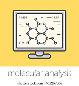 Molecular analysis color icon. Substance structure research  Chemical scientific project. Laboratory computer. Lab monitor. Vector isolated illustrations