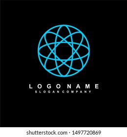 molecular atomic blue logo design