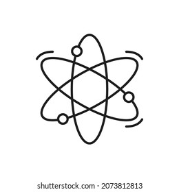 El símbolo de la estructura nuclear molecular, la investigación científica, la química y la energía nuclear son un icono aislado de la línea delgada. Cadena de átomos, neutrones, electrones y protones de la física cuántica vectora, moléculas orbitantes