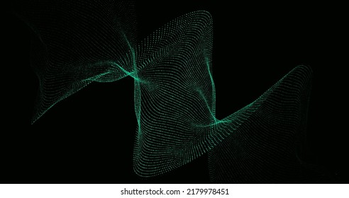 Fondo molecular con ADN. Concepto de red. Ola musical. Gran visualización de datos. Puntos de conexión abstractos vectoriales en el fondo verde.