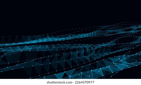 Molecular background with DNA. Network concept. Music sound wave. Big data visualization. Vector bstract connecting dots on the dark backdrop.
