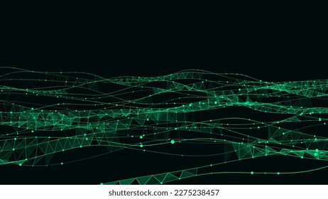 Molecular background with DNA. Network concept. Music sound wave. Big data visualization. Vector bstract connecting dots on the dark backdrop.