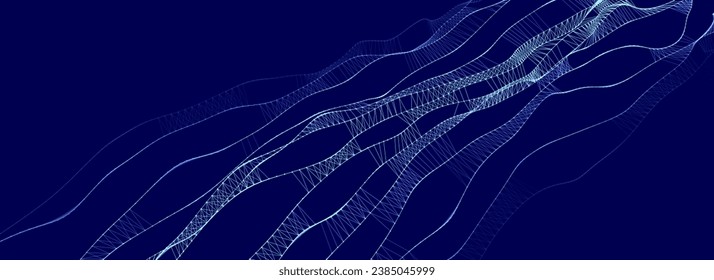 Molekularhintergrund mit DNA. Netzkonzept. Musik-Schallwelle. Visualisierung großer Daten. Vektorgrafik-verbindende Punkte auf dunklem Hintergrund.