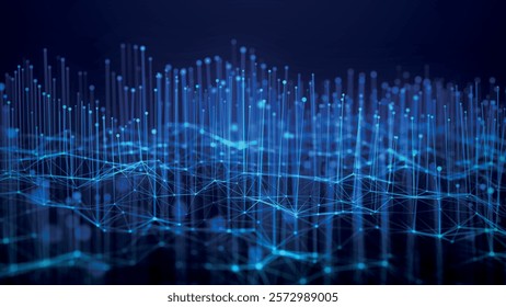 Molecular background with growing microorganisms. Abstract background with connected dots and lines. Network connection structure. Plexus effect. 3d vector illustration.