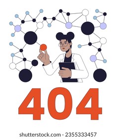 Molecular biology scientist error 404 flash message. Analysis structure of molecules. Empty state ui design. Page not found popup cartoon image. Vector flat illustration concept on white background