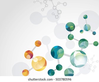 Molecular cell structure background with blue, cyan, orange, green and red. Chemical network connection vector backdrop