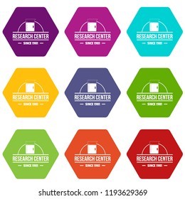 Molecular center icons 9 set coloful isolated on white for web