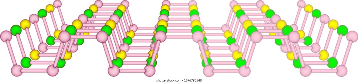 Molecular chains of bound atoms that form a voluminous layered structure of matter. Physical and chemical template on a white background.