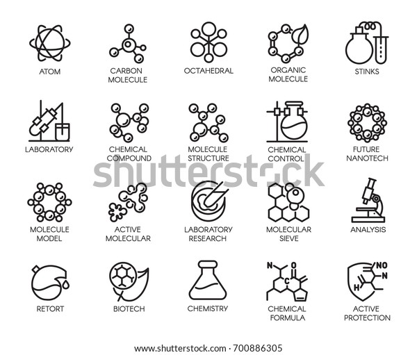 分子化学 物理 医学のアイコンが線形に描かれています 白い背景に個の輪郭の絵文字の大きなセット 科学記号 ベクトル等高線ラベル のベクター画像素材 ロイヤリティフリー