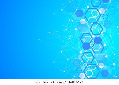 Molecular concept of neurons and nervous system. Scientific medical research. Molecule structure with particles. Science and technology background molecule for banner or flyer. Vector illustration