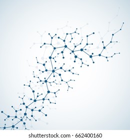 Molecular concept of neurons and nervous system. Scientific medical research. Molecule structure with particles. Science and technology background molecule for banner or flyer. Vector illustration.