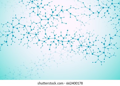 Molecular concept of neurons and nervous system. Scientific medical research. Molecule structure with particles. Science and technology background molecule for banner or flyer. Vector illustration.