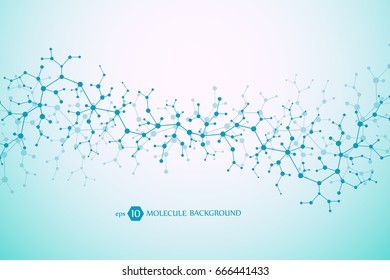 Molecular concept of neurons and nervous system. Scientific medical research. Molecule structure with particles. Science and technology background molecule for banner or flyer. Vector illustration.