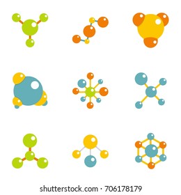 Molecular connection icons set. Flat illustration of 9 molecular connection vector icons for web design