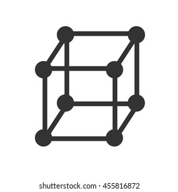 Molecular cube icon. Cube of lines and dots, molecular lattice, geometric shape, network connection, vector illustration