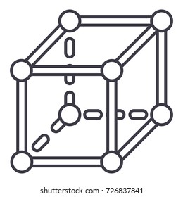 molecular cube vector line icon, sign, illustration on background, editable strokes