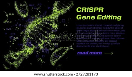Molecular data clouds, genomic scatter plots, and coordinate systems. Conceptual vector illustration for CRISPR gene editing, synthetic biology, and DNA precision engineering themes.
