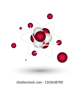 Molecular design separated from white background. Atomic structure. 3D molecule. Red vector illustration.