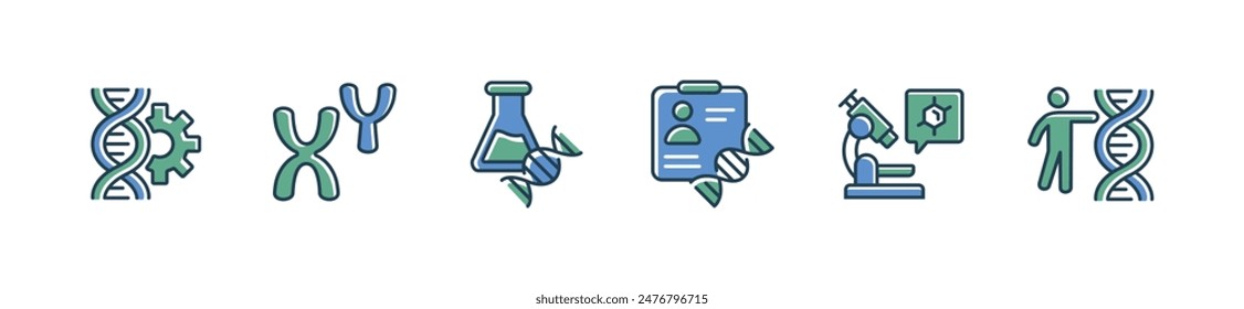 molecular dna genetic icon set science chromosome helix biotechnology heredity element sign vector illustration