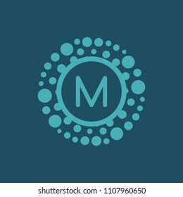 Molecular Dots Logo Vector Icon M.Blue Letter Symbol for design project