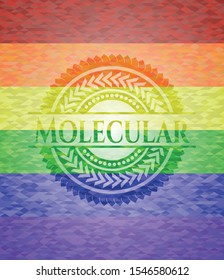 Molecular emblem on mosaic background with the colors of the LGBT flag