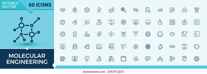 Molecular Engineering line icon. Includes icons for computer, graphic, bio, biotechnology, biology, thin, medical and more. Thin UI icon design. Editable stroke. Vector illustration.