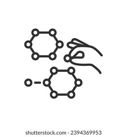 Molecular Engineering, linear icon. Creating an artificial chemical substance. Editing the structure of a molecule of a substance. Line with editable stroke