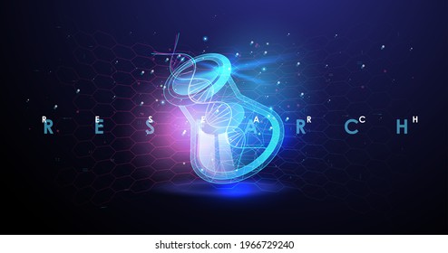 Molecular engineering vector concept. Science medical concept. Futuristic background with glowing chemical flask.