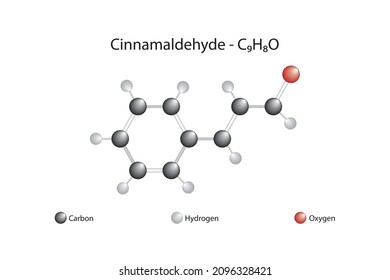 Molecular formula of cinnamaldehyde. Mostly naturally occurring as well as its trans isomer, cinnamon imparts its flavor and odour.