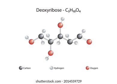 Molecular formula of deoxyribose. Chemical structure of deoxyribose. Aldehyde. Aldopentose