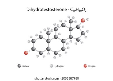Molecular formula of dihydrotestosterone. Dihydrotestosterone it is the name given to the strong metabolite, which is the active version of the testosterone hormone found in the male body.