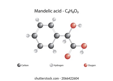 Fórmula molecular de ácido mandélico. El ácido mandélico es un ácido alfa hidroxi aromático. Es un sólido cristalino blanco que es soluble en agua y disolventes orgánicos polares. 