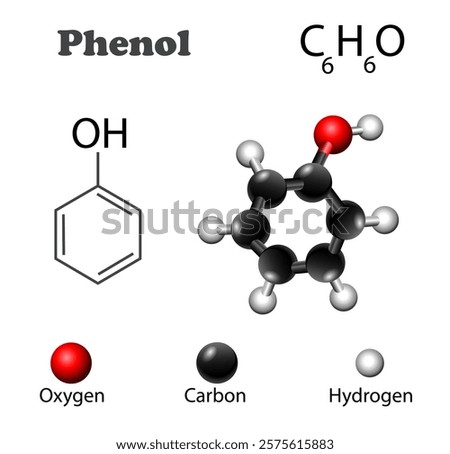 Molecular formula of Phenol. Science education vector illustration
