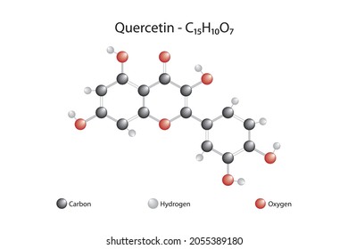 Molecular formula of quercetin. Quercetin is an herb. It is a flavonoid commonly found in nature.