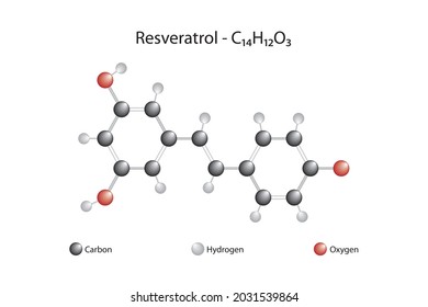 Molecular formula of resveratrol. Resveratrol is a natural phytoalexin found in many different plants, especially grapes.