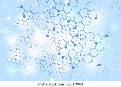 Molecular gene structure blue background. Chemical network connection vector backdrop