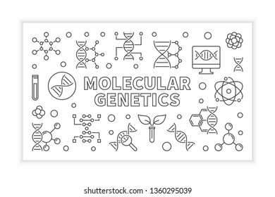 Molecular Genetics vector outline horizontal banner or illustration
