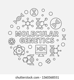 Molecular Genetics vector round biology concept outline illustration on dark background