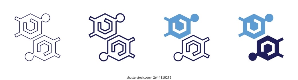 Molecular geometry icon in 4 different styles. Thin Line, Line, Bold Line, Duotone. Duotone style. Editable stroke.
